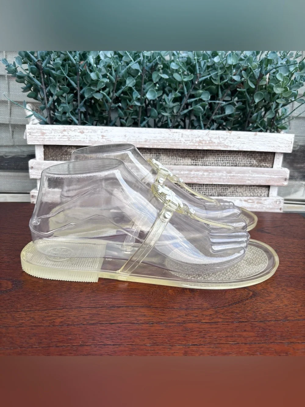 Tory Burch Logo Clear Jelly Flip Flops Flat Sandals